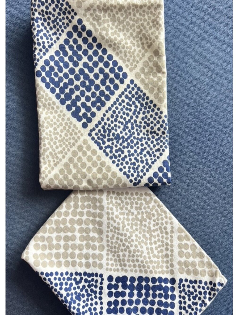 Martha Stewart PAIR Pillowcases Standard Blue Tan White Dots 100% Cotton Bedding